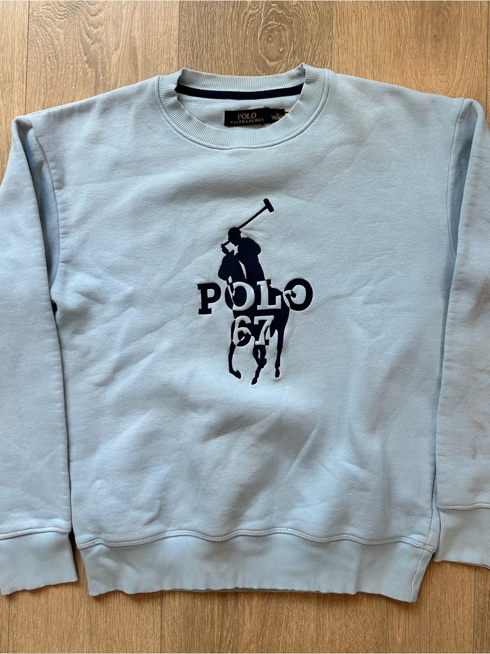 Ralph Lauren Light Blue Crewneck Sweater with Navy Polo Logo